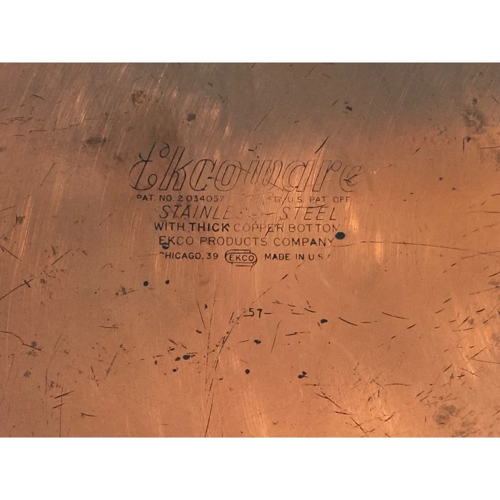 Vintage Ekcoware Stainless Steel Stockpot Thick Copper Bottom Made in USA 4.5 QT